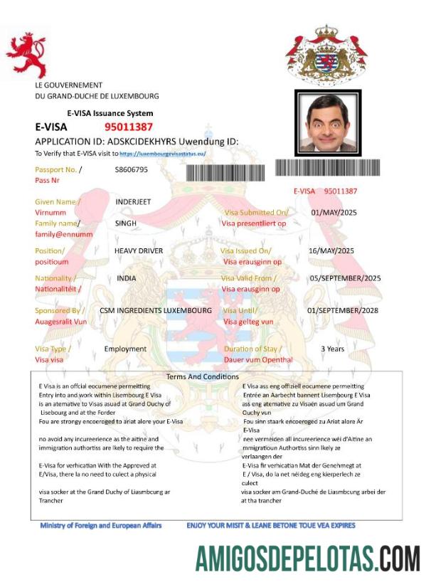 Autorização de trabalho em Luxemburgo modelo